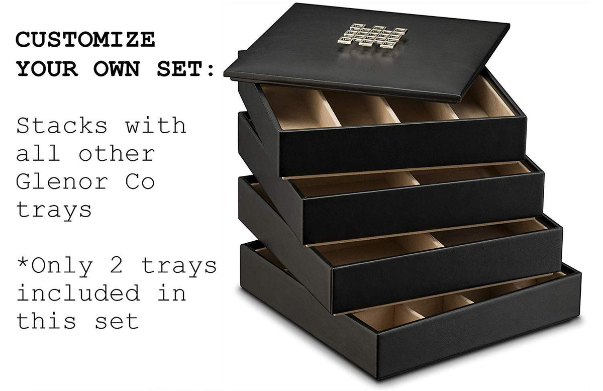 Glenor Co Jewelry Organizer Tray - Set of 2 - Stackable 18 Slots Jewelry Storage Trays - Display on Dresser or Drawer - Compatible with Other Trays - Black