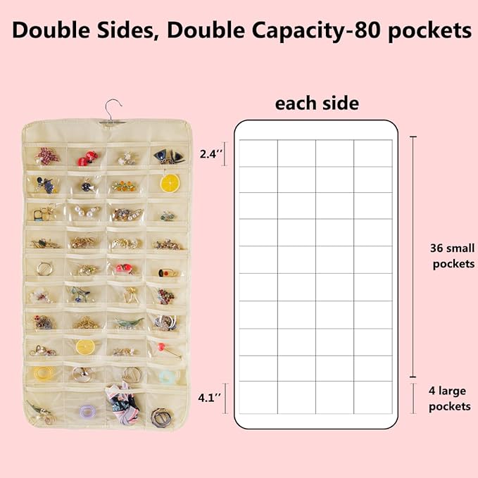 Bloss Hanging Jewelry Organizer 80 Pockets Hanging Double-Side Jewel Hanger