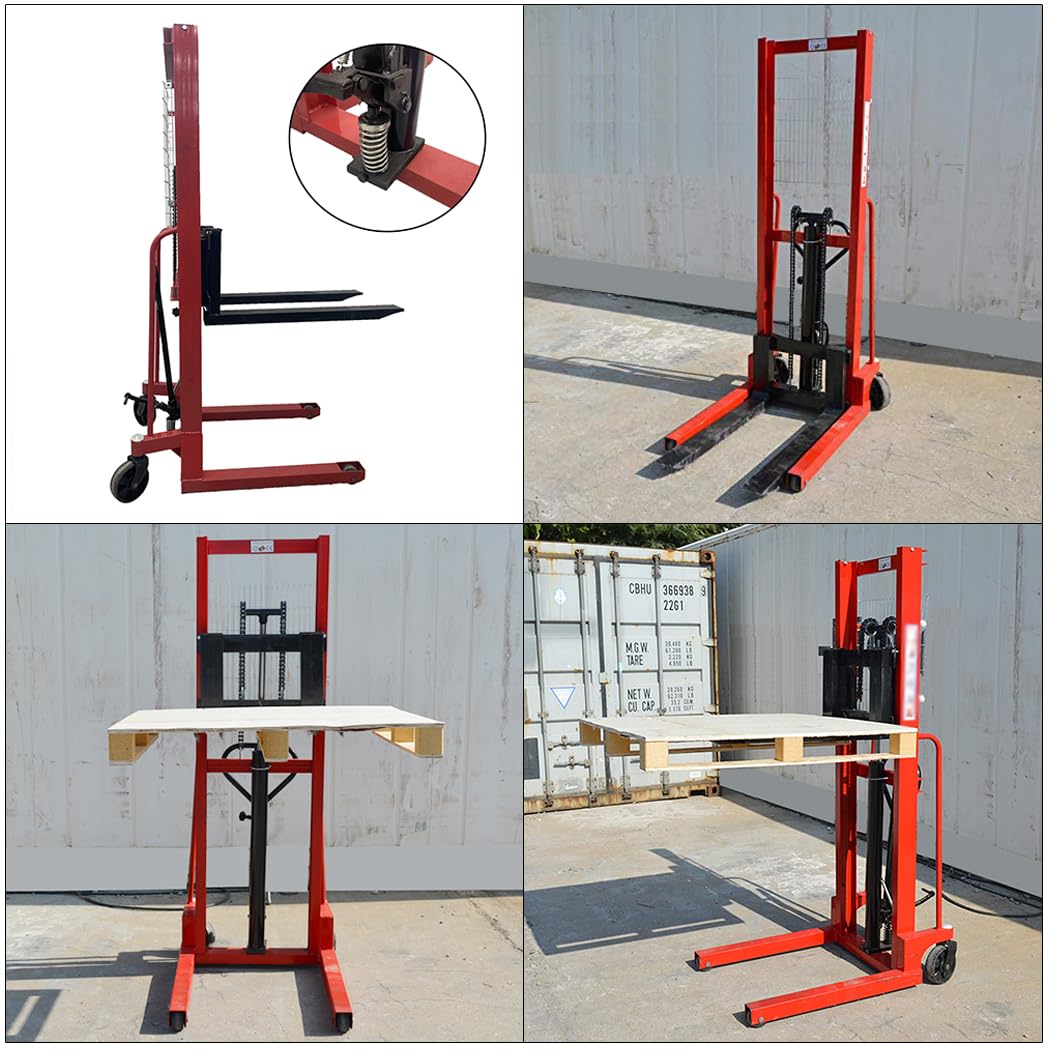 EQCOTWEA Manual Hydraulic Pallet Truck 4400 LBS(2 Ton) Manual Hydraulic Stacker 63" Lift Height Adjustable Forks Hand Pallet Truck for Single Sided Pallets to Lifting, Hoisting and Material Handling
