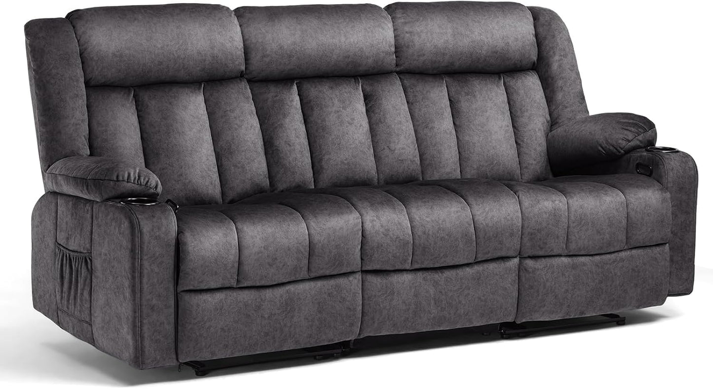 COMHOMA Manual Recliner Chair Set,Fabric Reclining Sofa Chair with Cup Holders, Upholstered Recliner with Side Pockets Suitable for Living Room Furniture (3)