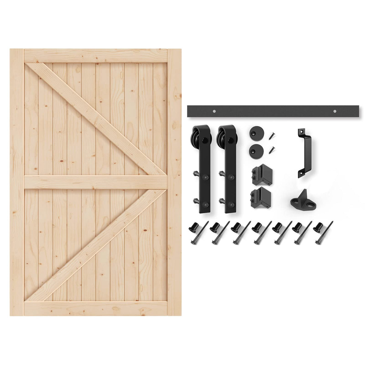 EaseLife 54in x 84in Sliding Barn Door with 9FT Barn Door Hardware Kit & Handle Included,DIY Assemblely,Easy Install,Apply to Interior Rooms & Storage Closet,K-Frame