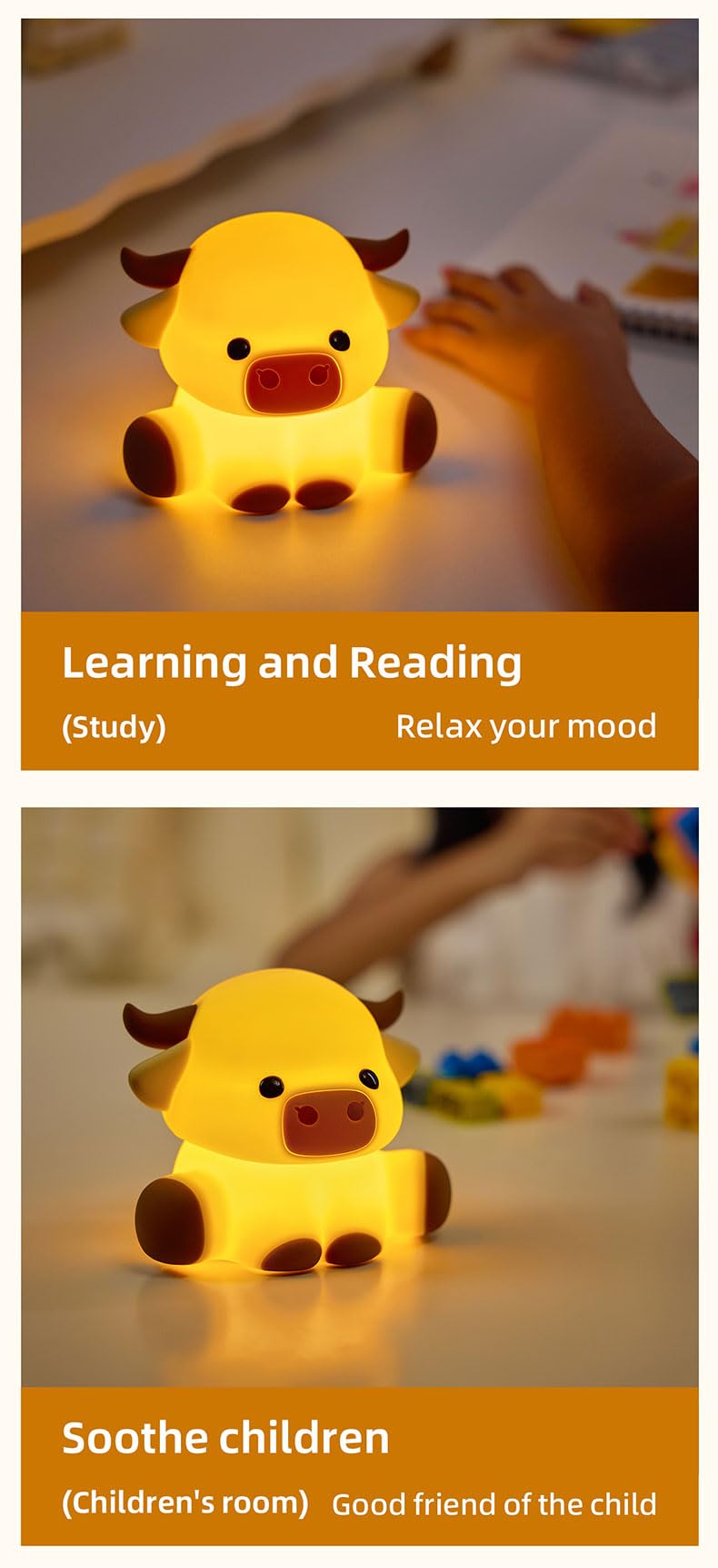 Cute Highland Cow Night Light, Squishy Highland Cow Novelty Animal Lamp, 3 Level Dimmable Nursery Nightlight with Timer, Food Grade Silicone Touch Night Light Fun Gifts for Kids Boys Girls Baby