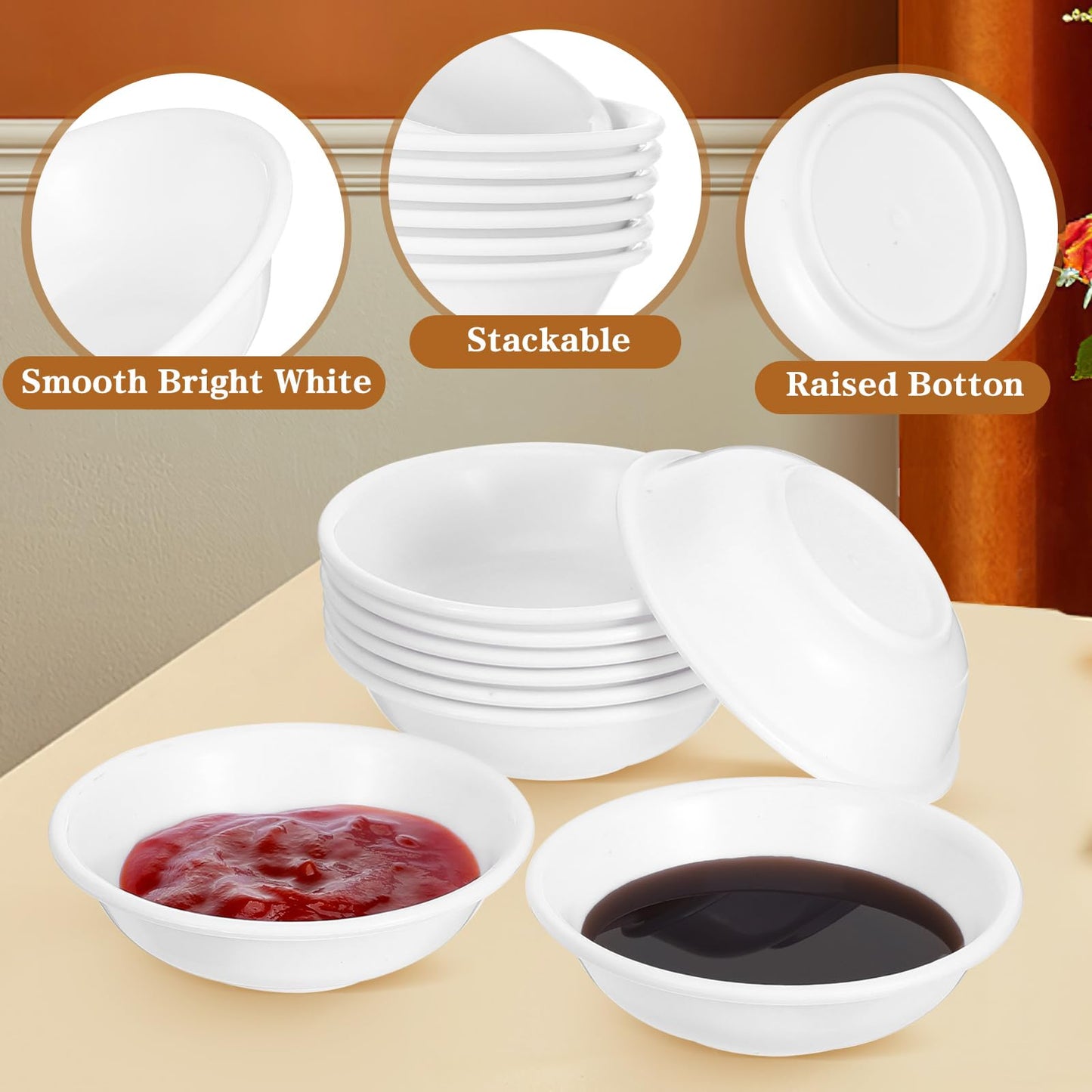 Angoily 20Pcs Unbreakable Dipping Sauce Bowls 2 Oz Plastic Round Soy Sauce Dish Appetizers Ramekin Set White Small Serving Bowls Condiment Side Dishes for Restaurant BBQ Party Dinner, Charcuterie