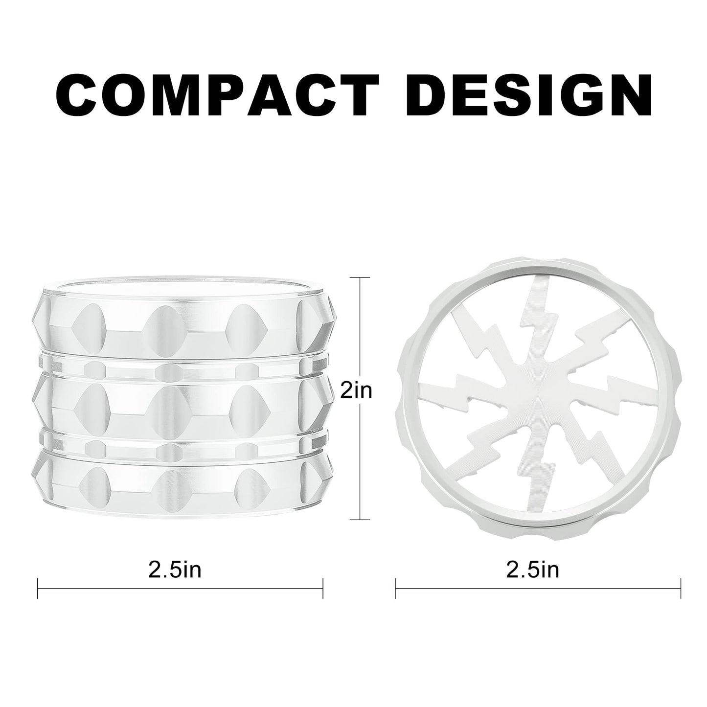 TIRIRS 2.5" 4 Pieces Clear Top Herb Grinder - Aluminium Spice Grinder with Pollen Scraper and Cleaning Brush - Silver.