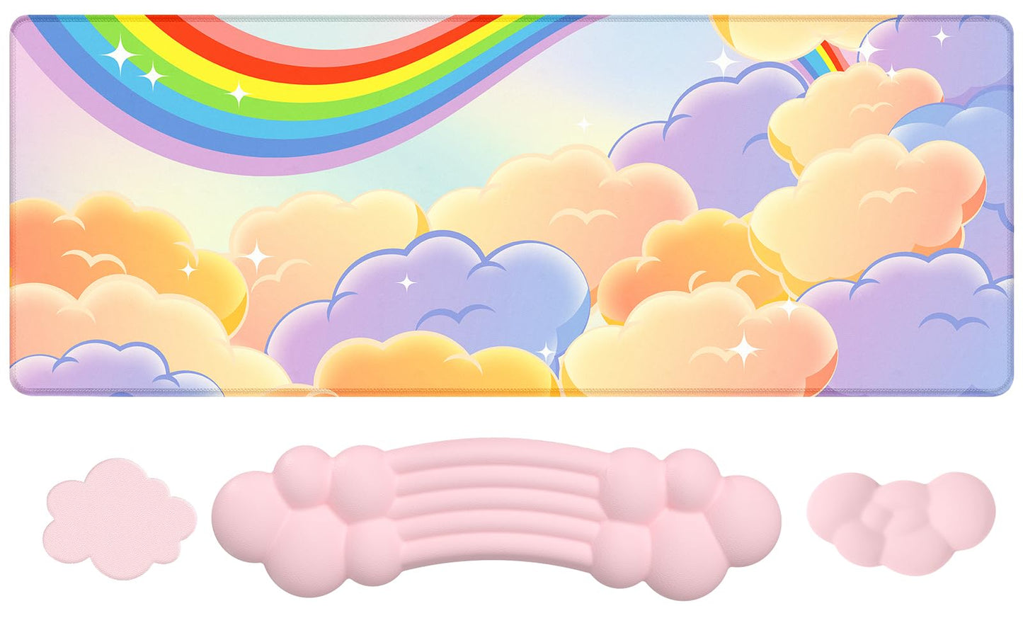 ATTACK SHARK Cloud Wrist Rest Mousepad Set for Gaming Keyboard and Mouse(31.3x11.6in) XXLarge Desk Mat Gel Wrist Support,PU Soft Memory Foam,Pain Relief,Non Slip Office Supplies for PC/Laptop-Pink