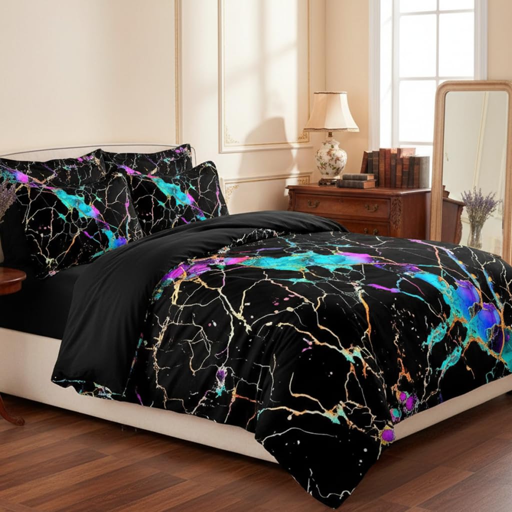 CCoutueChen Black Marble Comforter Set, Queen Size
