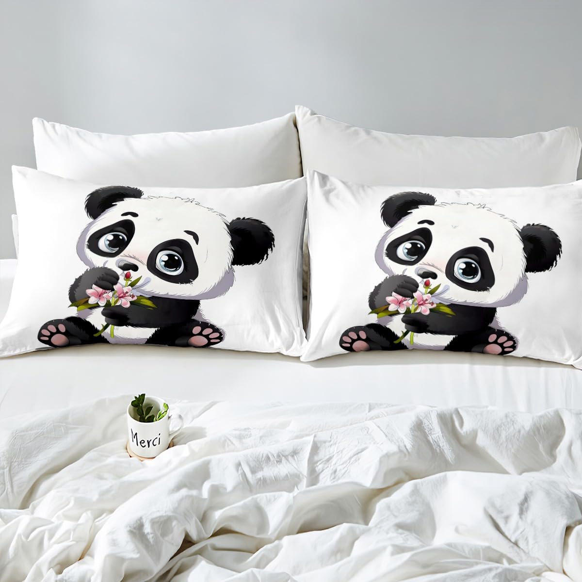 Feelyou Panda Bedding Set for Boys Girls King Size Cute Giant Panda Duvet Cover Set Kids Toddler Cartoon Animal Pattern Comforter Cover with 2 Pillowcases