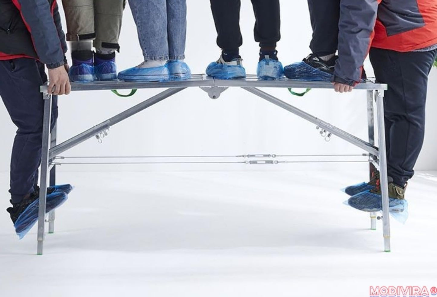 Modivira Folding Scaffolding with Adjustable Heights Heavy Duty Portable Steel Ladder with Non-Slip Feet for roof Cleaning Paint Home Improvement (A,70.87" * 11.81")