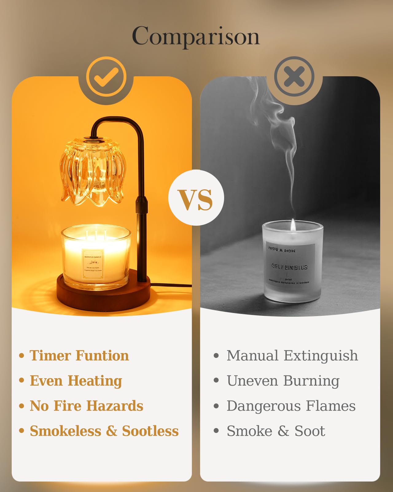 Nacial Candle Warmer Lamp with Timer Dimmer, Valentines Day Gifts for Her Women Wife Mom Girlfriend Birthday Gifts House Warming Home Decor, Candle Warming Lamp Adjustable Height, Warm Oak Wood Base
