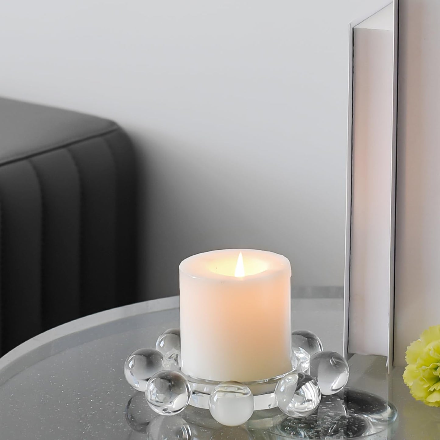 Marvala Crystal Bubble Candle Holder, Round Pillar Candlestick Plate Stand for Table Centerpieces, Candle Dish for Home Decor, Modern Decorative, Party, Wedding (Clear)