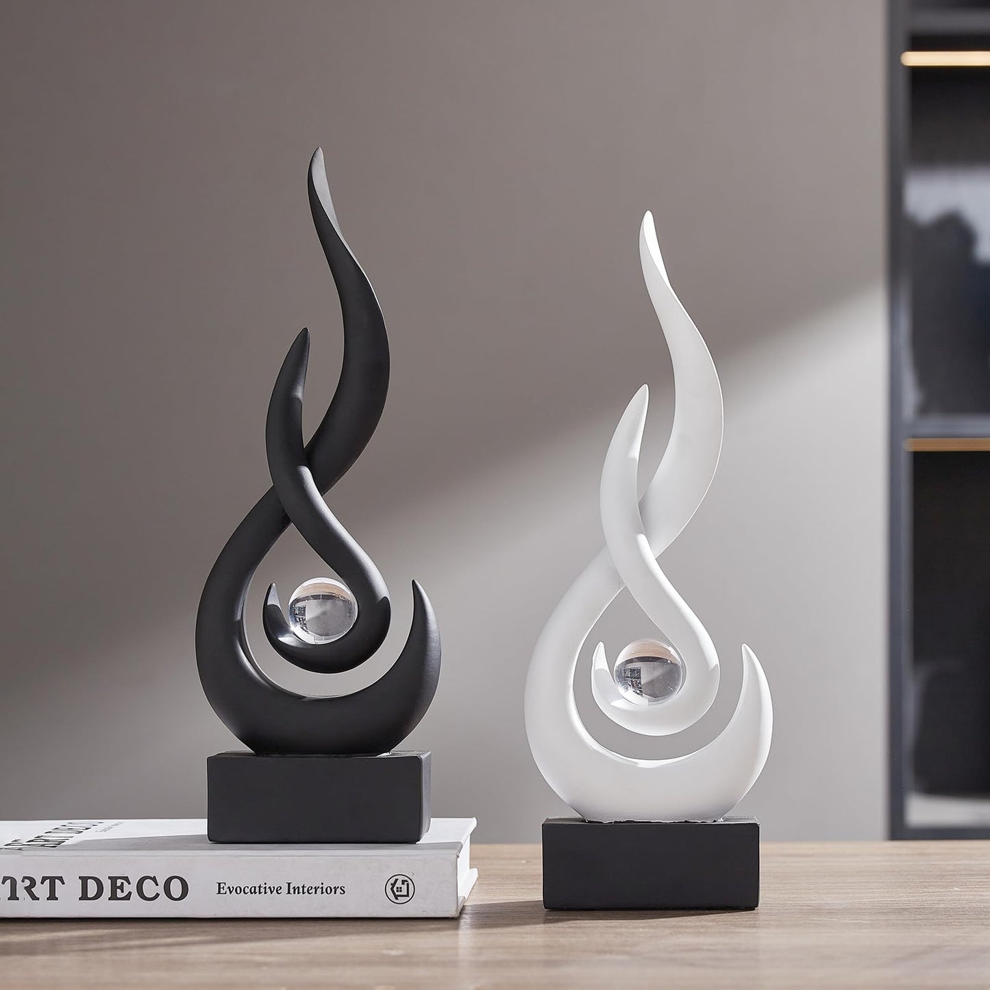 XYQXYQ Modern Abstract Art Table Decoration,Resin Flame Statue Modern Centerpiece Ornaments for Living Room Great Gift Idea Home Decor,Collectibles (Black)
