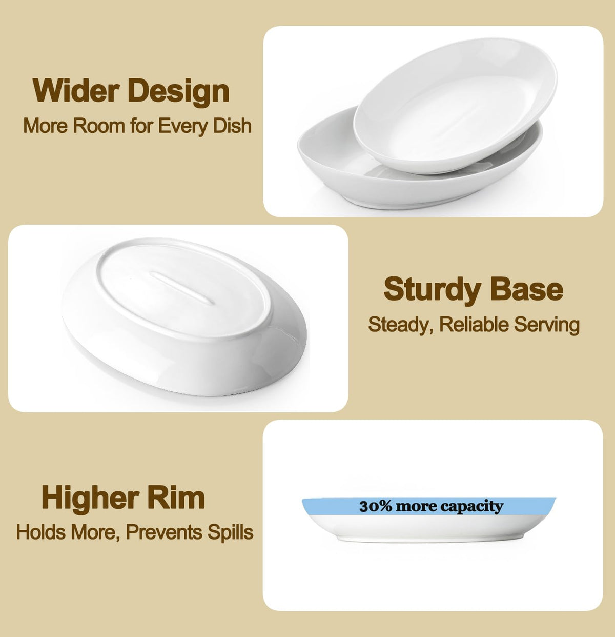 Gacoree 14 Inch Oval Serving Platters Set of 2, Large Wide Ceramic Serving Platter, White Porcelain Serving Trays for Entertaining, Turkey, Steak, Appetizers, Pasta, Salad