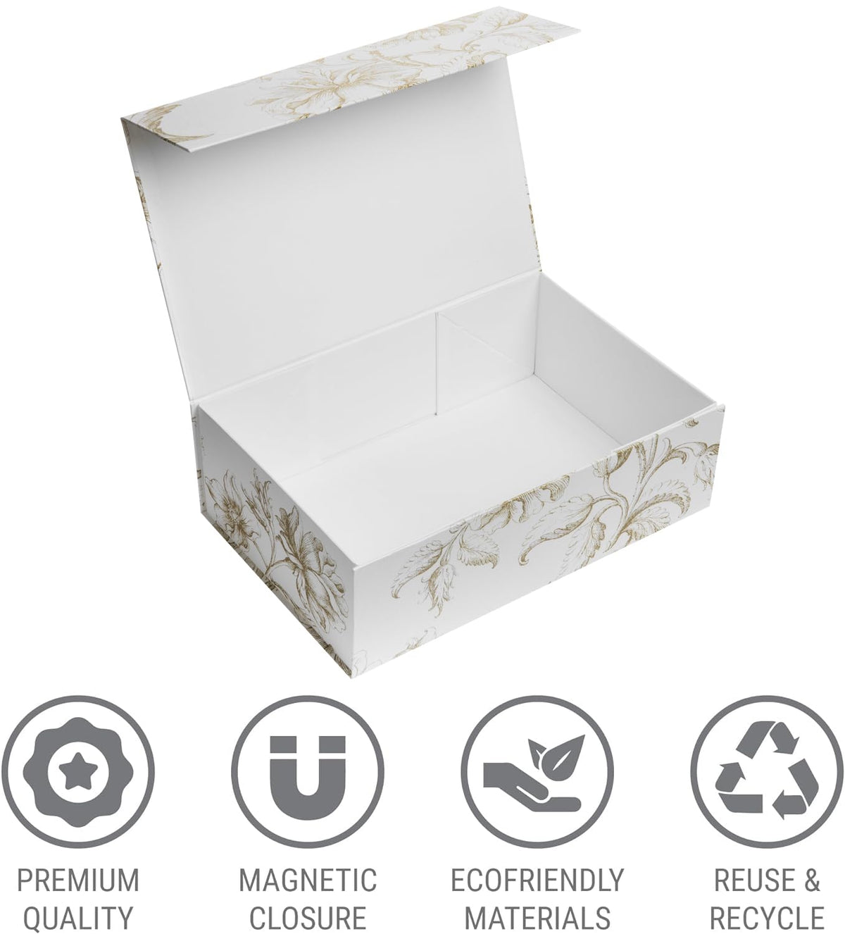 Sorarto Luxury Keepsake Gift Box | Gold Floral Decorative Boxes with Magnetic Lids for Presents, Wedding Memory Box, and Bridal Gifts. 13.5" x 9" x 4.3"