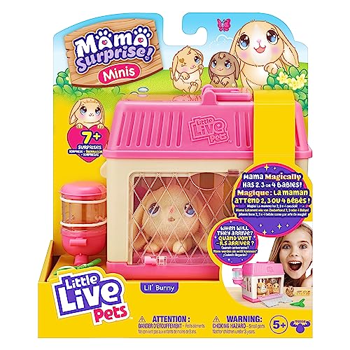 Little Live Pets - Mama Surprise Minis, Feed and nurture a Lil' Bunny Inside their Hutch so she can be a Mama, She has 2, 3, or 4 Babies with Surprise Accessories to Dress Up the Babies,