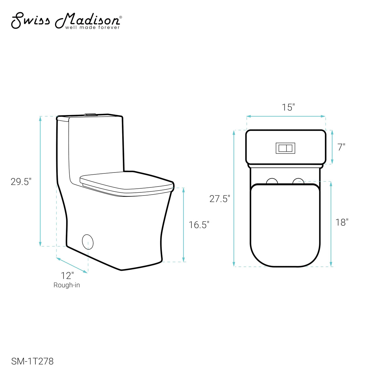 Swiss Madison Well Made Forever SM-1T278, Concorde One Piece Square Toilet Dual Flush 1.1/1.6 gpf with 10" Rough In