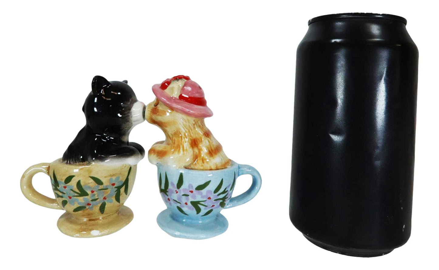 Ebros Ceramic Tabby And Tuxedo Black Kitty Cats In Teacups Kissing Salt And Pepper Shakers Set Valentines Tea Cup Cat Kittens Figurines Party Kitchen Tabletop Collectible Decorative Accents