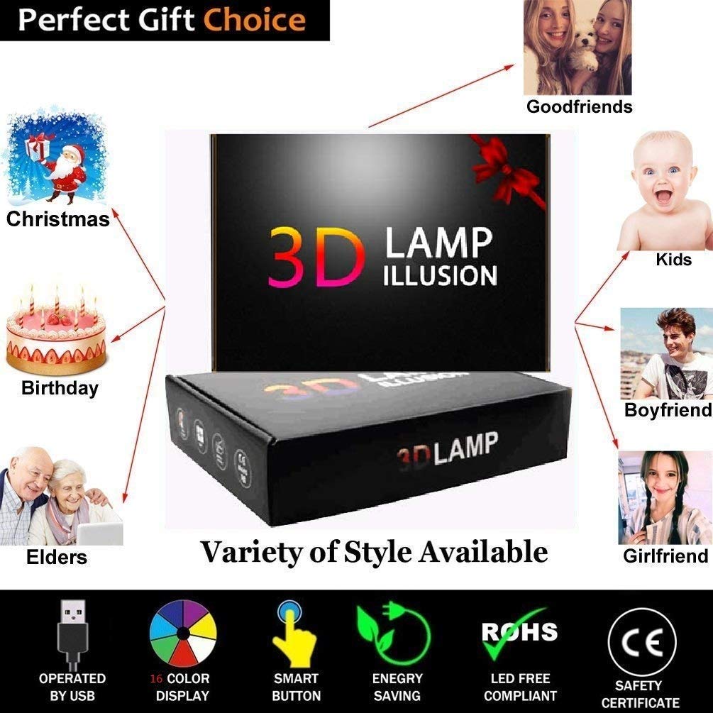 YTDZLTD Creative 3D Yoga Meditation Night Light 16 Colors Changing USB Powered Remote Control Touch Switch Decor Lamp Optical Illusion LED Table Desk Lamp