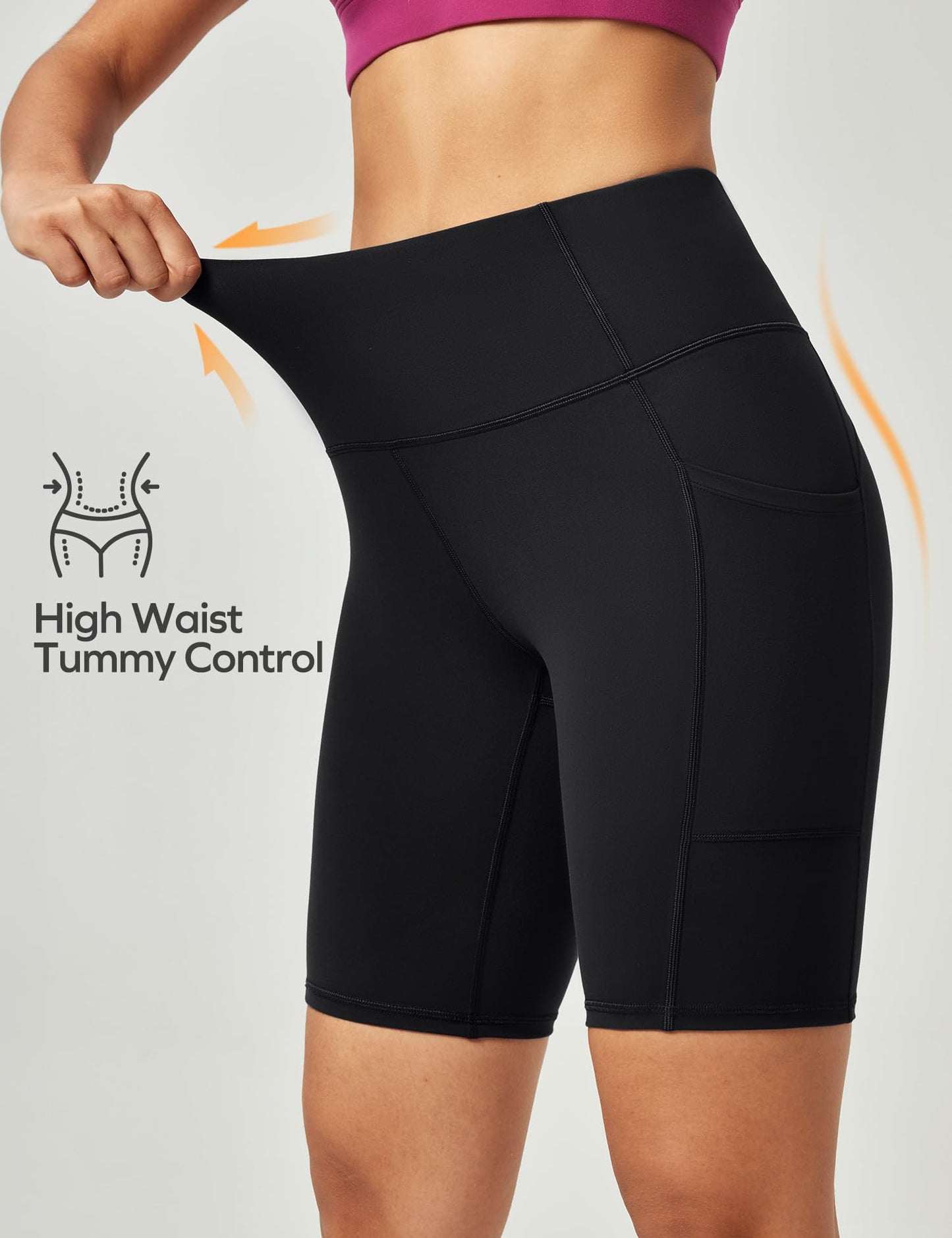 Ewedoos Biker Shorts Women Tummy Control Workout Shorts with 3 Pockets High Waisted Compression Gym Running Yoga Shorts Women Black