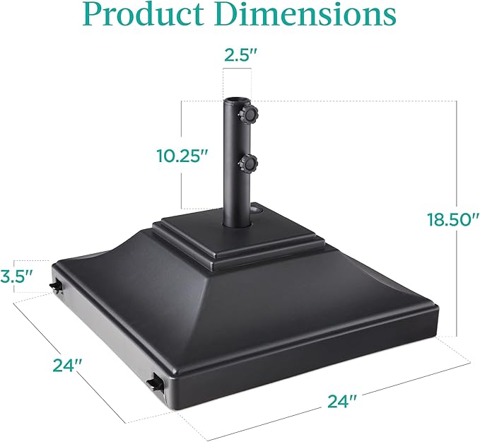 Best Choice Products Fillable Mobile Umbrella Base, Heavy Duty Base, Square Tiered Market Stand for Patio, Deck, Outdoor w/ 4 Wheels, 2 Locks, 2 Knobs, 120lb Capacity - Black