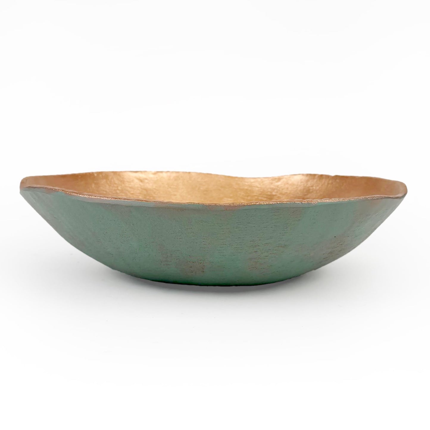 ANDALUCA Cast Metal Extra Large Turquoise Copper Finish Round Decorative Bowl 14 inch