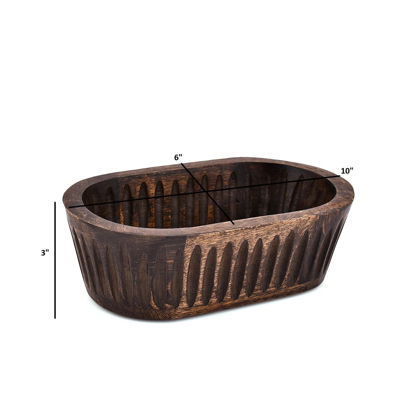 Kaizen Casa Decorative Mango Wood Bowl in Black Japan Finish – Elegant Rustic Centerpiece for Home, Restaurant & Café Tabletop Displays (10" X 6" X 3")