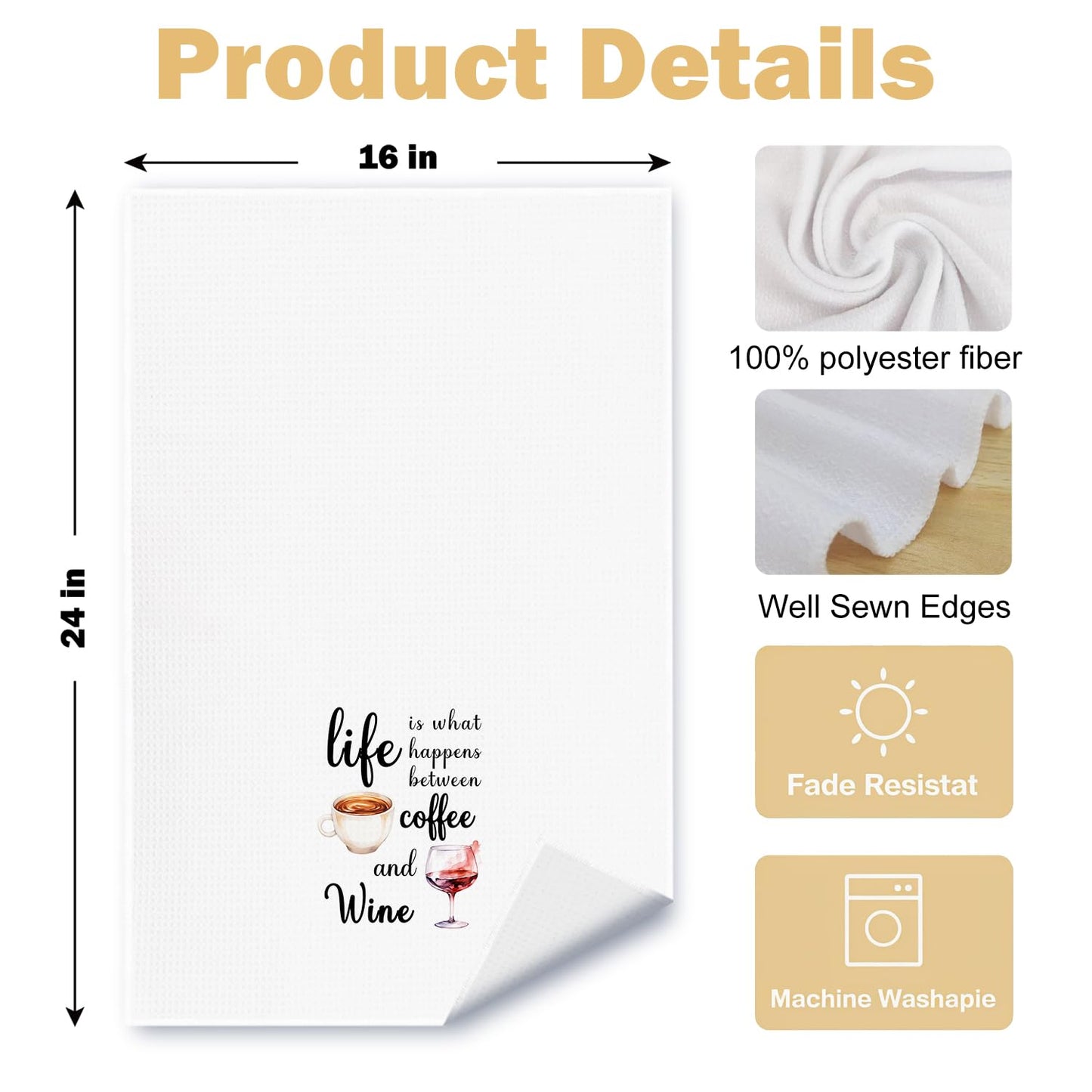 ArtisaEura Funny Coffee and Wine Kitchen Towels, Gifts for Wine Lovers Dish Tea Bar Towels for Kitchen Bar Cart Decor, Gifts for Coffee Lovers Decorative Hand Towels, 16x24 Inches