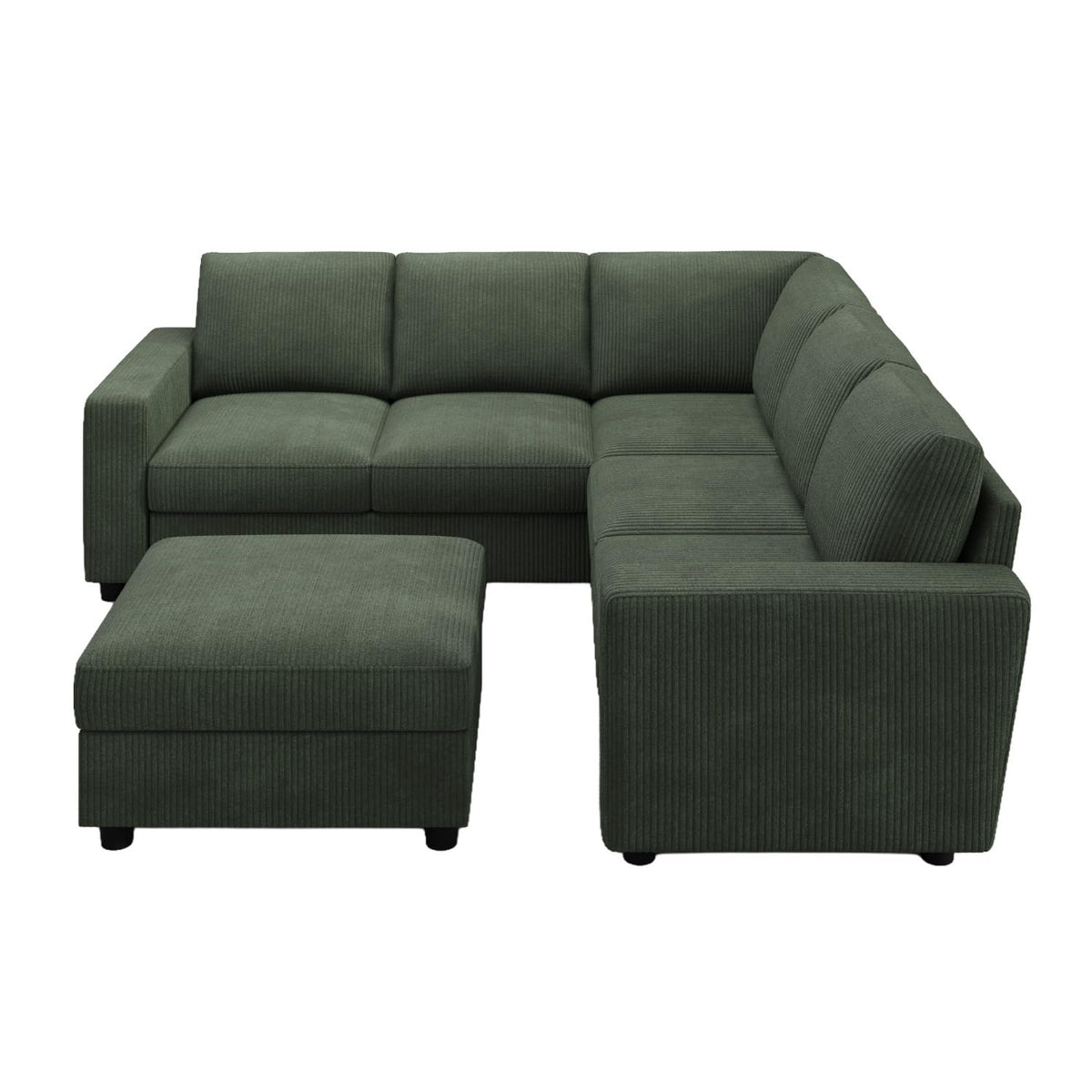 HONBAY Corduroy Sectional Sofa, 80 Inch 6 Seats L Shaped Couch with Ottoman for Living Room, Green