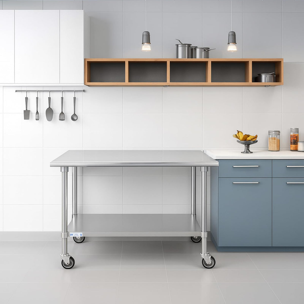 Hally Stainless Steel Table for Prep & Work 30 x 36 Inches with Caster Wheels, NSF Commercial Heavy Duty Table with Undershelf and Galvanized Legs for Restaurant, Home and Hotel
