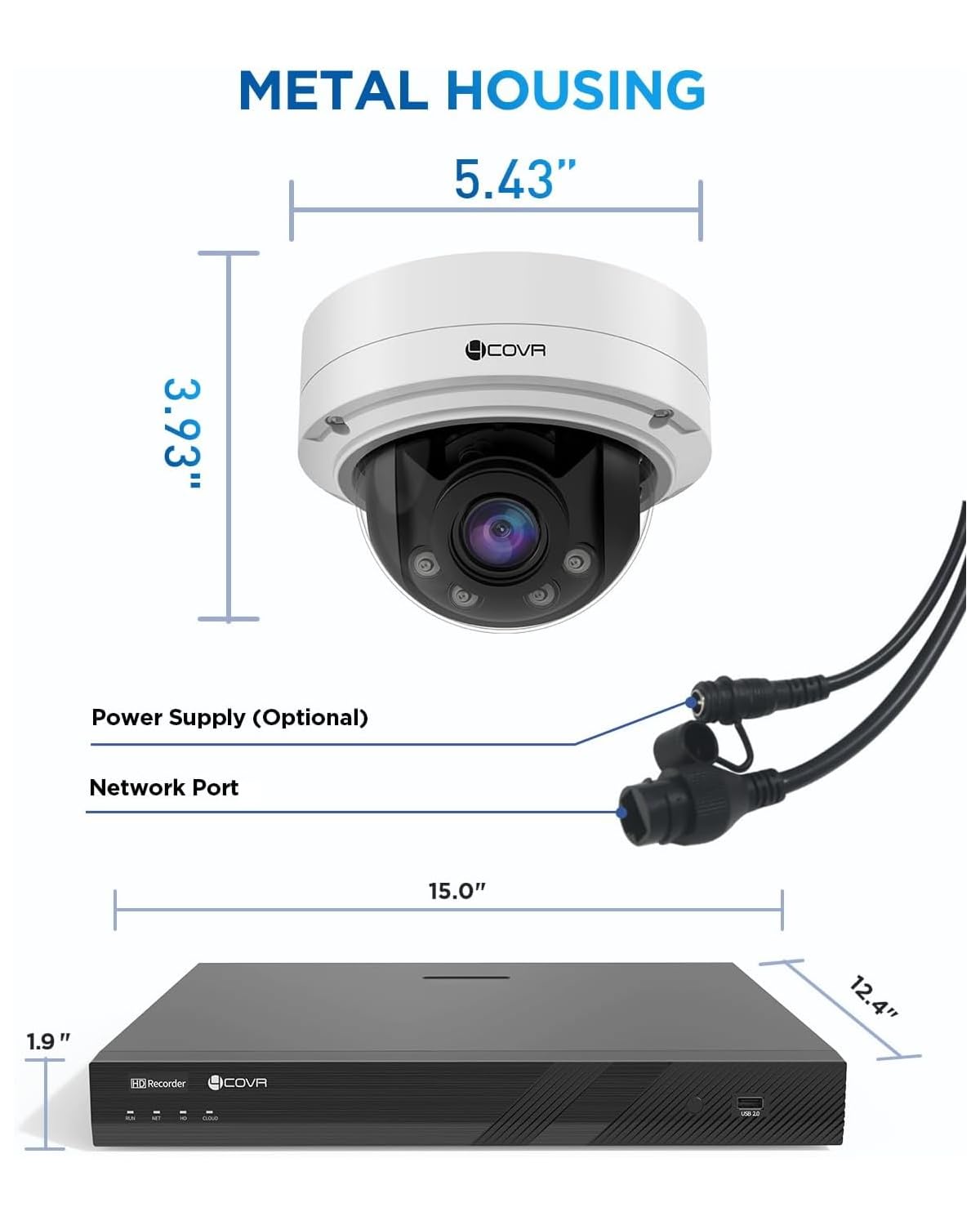 4COVR PoE AutoFocus 32 Channel Security Camera System AI Human Vehicle Detection, 24x 5MP 4X Optical Motorized Zoom IK10 Vandal-Proof Dome IP Camera IP67 with Mic, 4K UHD NVR 8TB HDD, LY57BA5M3224
