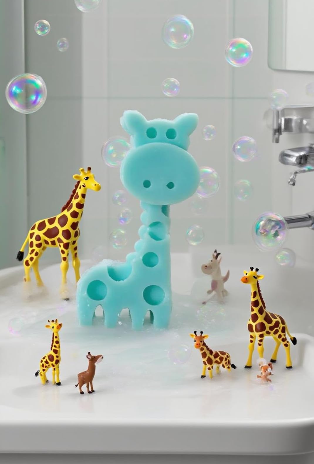 T-shin Giraffe-Shaped Scented Soap Bars, 2-Pack Savannah-Inspired Animal Cleanser Soap with Aloe,Hand-Carved Baby Shower Favors & Baptism Gifts in Gift Box