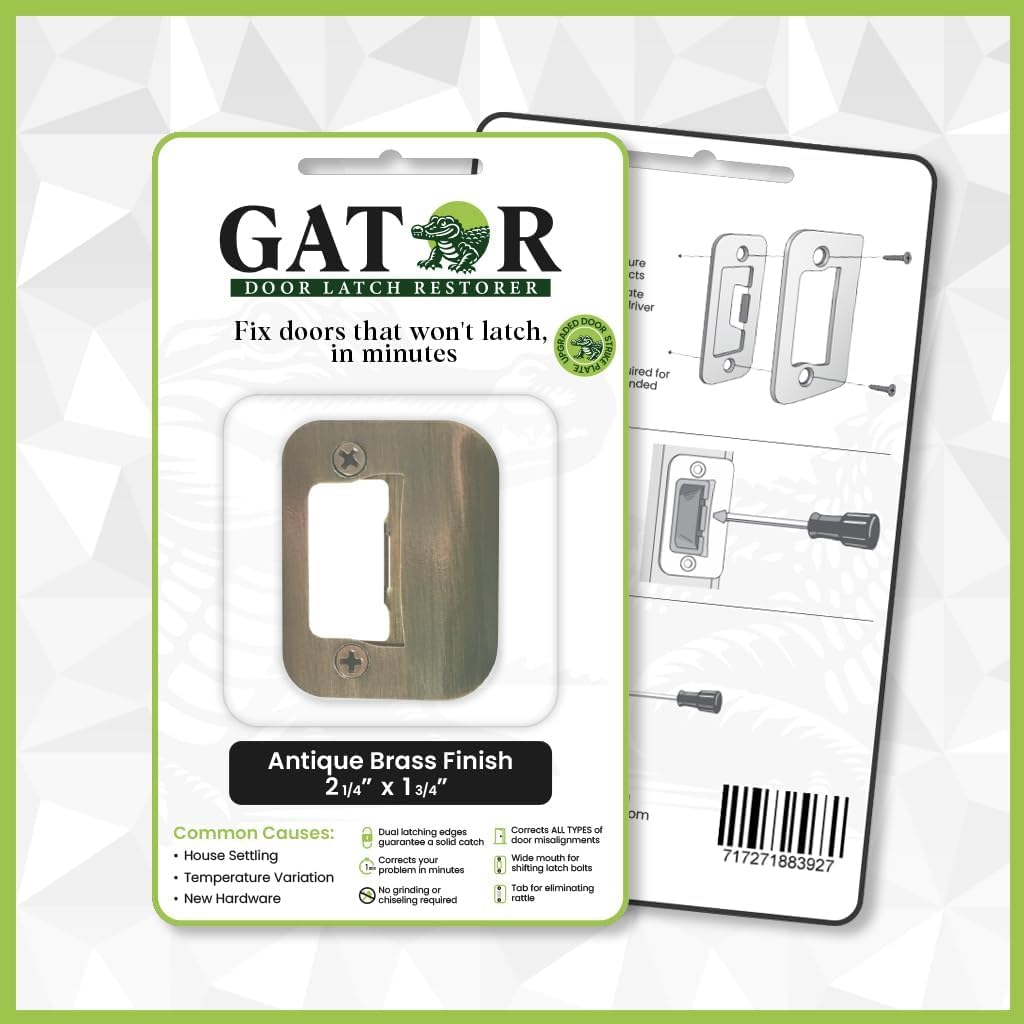 Gator Door Strike Plate with Screws, ā 2-1/4" by 1-3/4" Universal Latch Restorer Alloy Steel Lock Hardware for Interior and Exterior Doors, Replacement Door Latch Plate | Satin Nickel 1-Pack