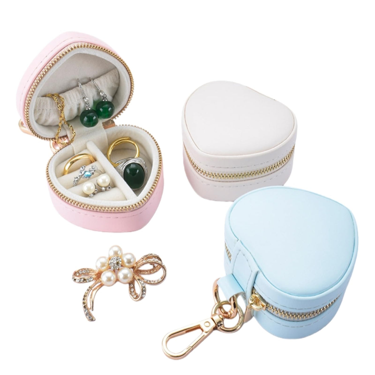 Easyoyo Heart Shaped Jewelry Travel Case, Portable Ring Holder & Organizer with Keychain, Premium Wedding Travel Gift Box for Women