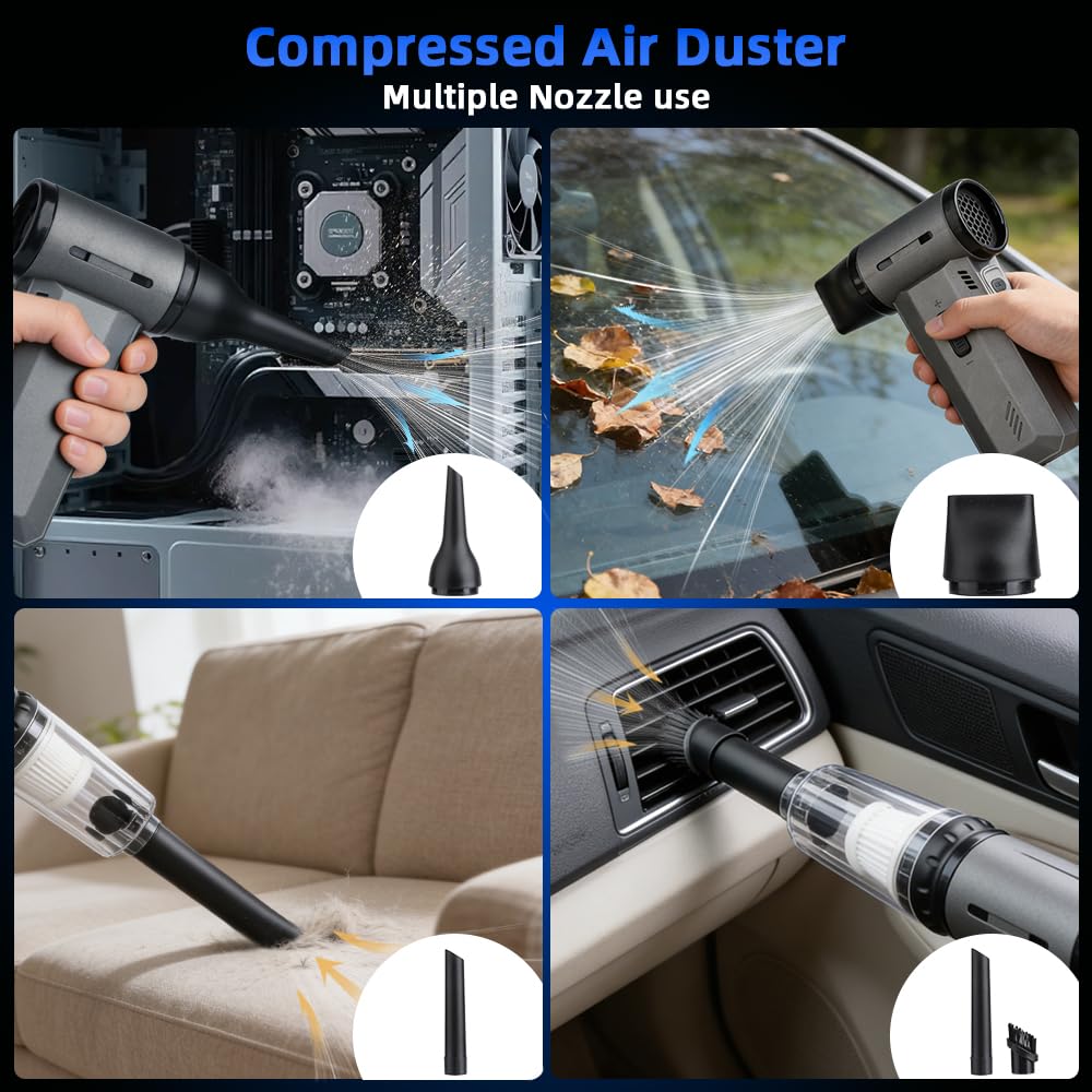 ODISTAR Compressed Air Duster - 130000 RPM Super Power Electric Air Duster, Rechargeable Cordless Air Blower with Stepless Speed Adjustable for Computer, Keyboard, Car, Home, Office