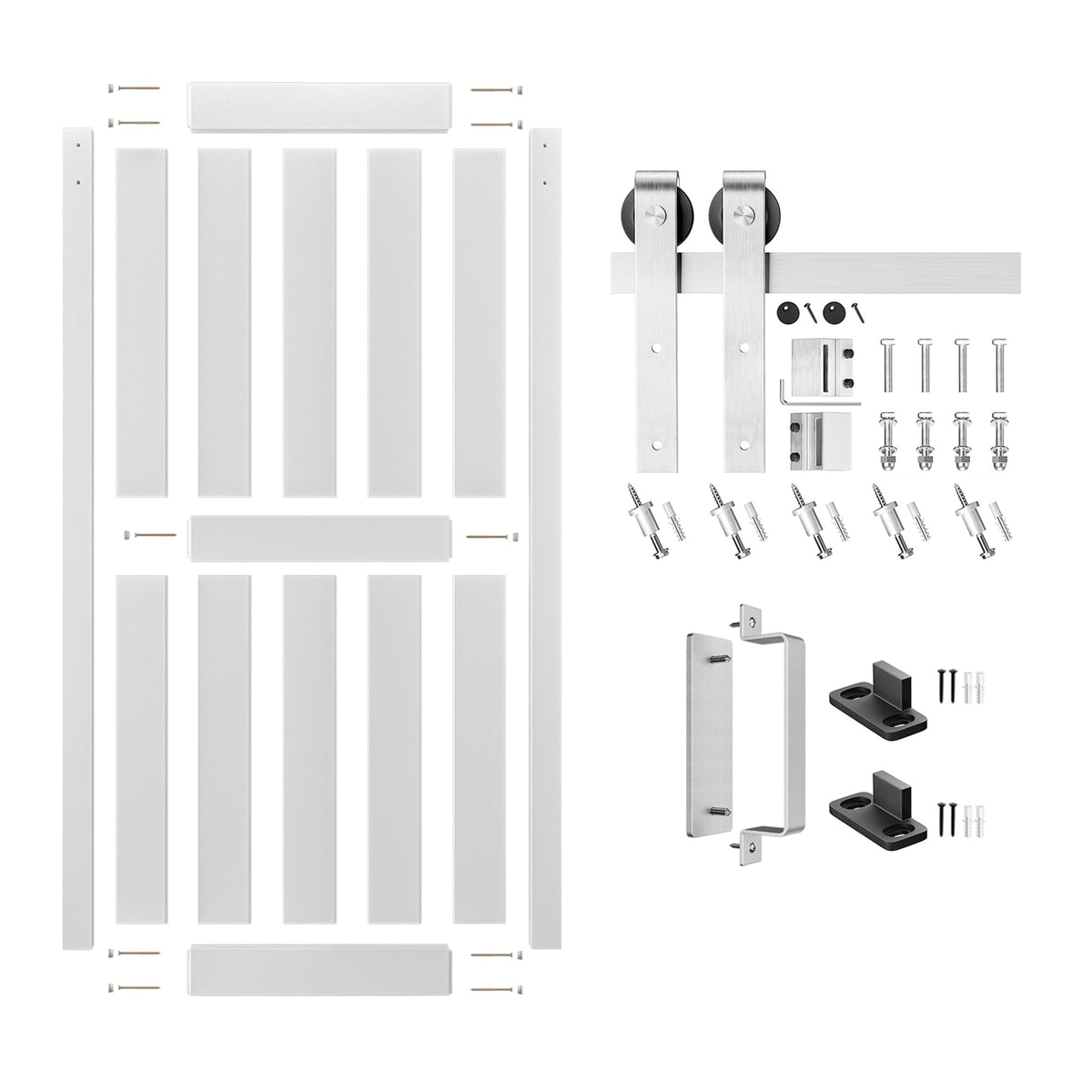 ALAMEDADT 36''x84'' Sliding Barn Door with 6.6 Ft Brushed Nickel Hardware Kit& Handle& Floor Guides,Pre-Drilled Holes Easy Assembly - Include Installation Manual, Water-Proof PVC Surface, H-Frame