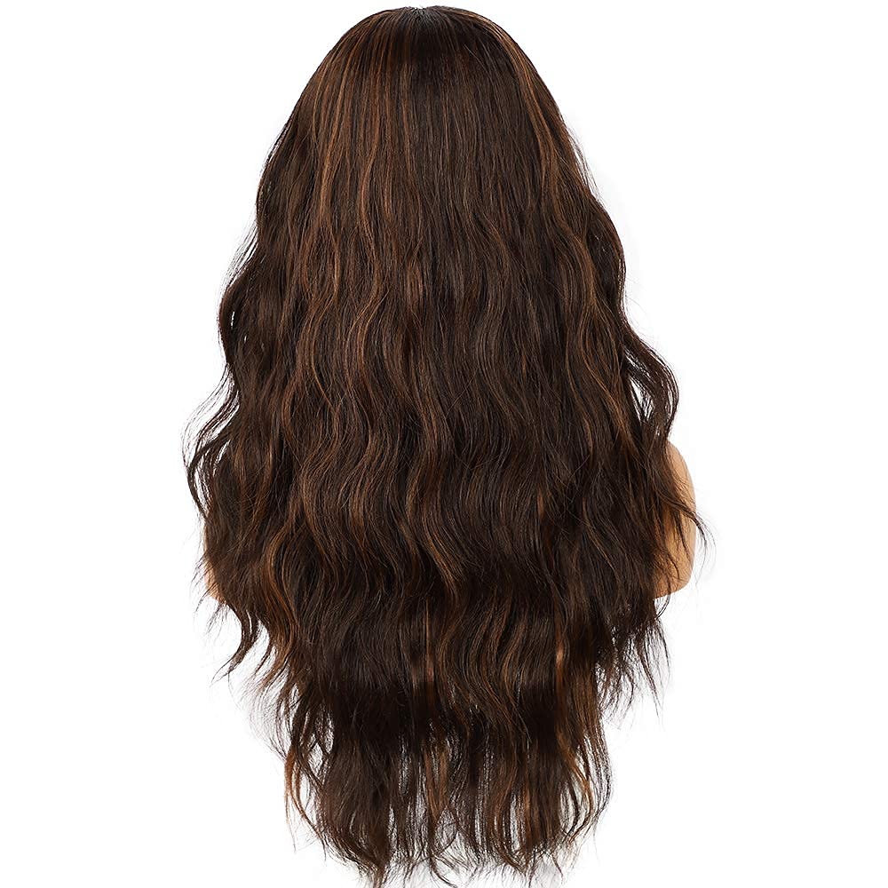 Sapphirewigs Body Wave Headband Wig Synthetic Long Wavy Wigs for Women Glueless Brown Hair Natural Looking 150% Density 26 inch