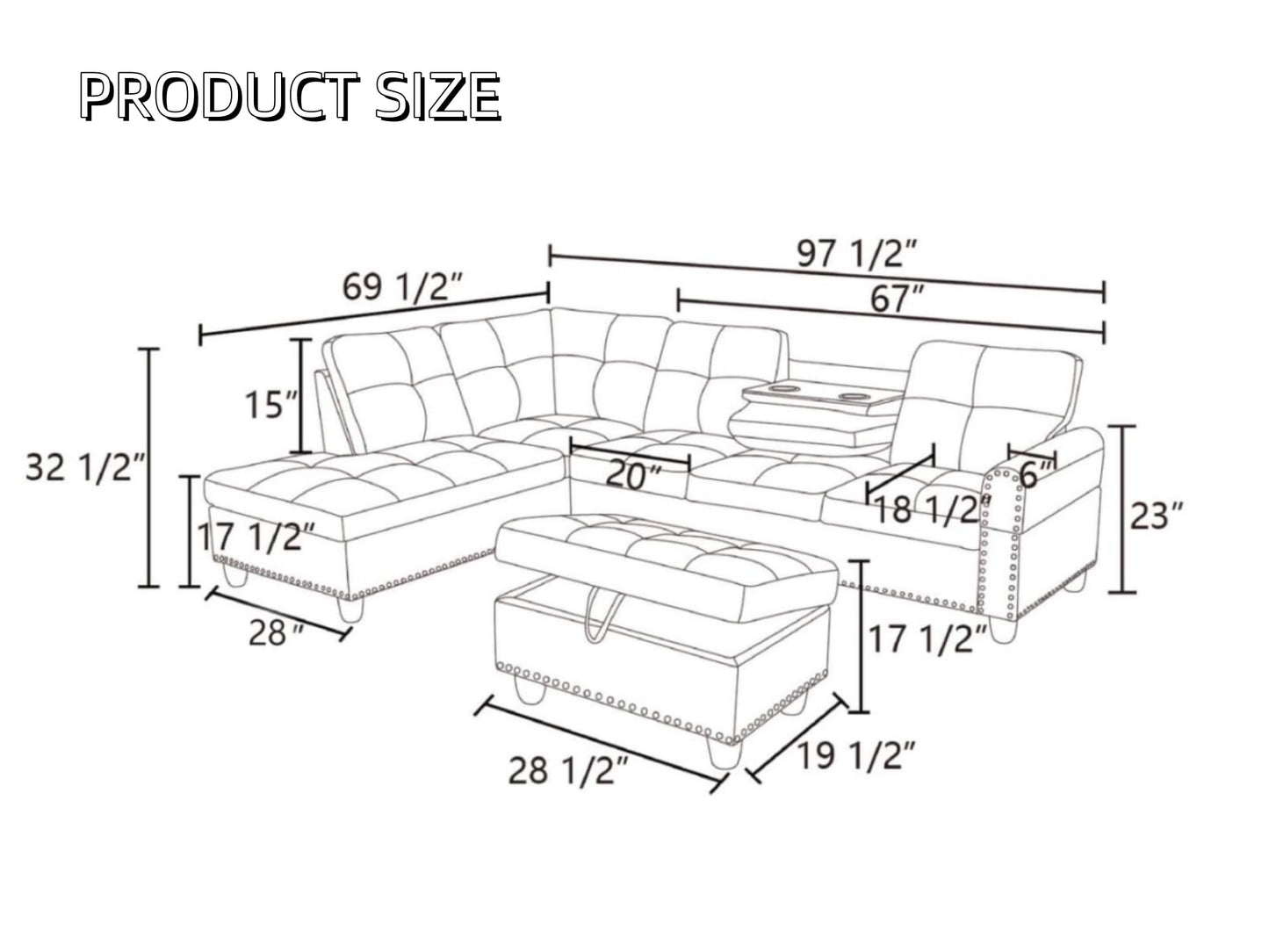 Trygoal L Shaped Couches for Living Room, Leather Sectional Couch Living Room Furniture with Storage Ottoman, Modular Sectional Sofa with Movable Chaise for Apartment Office, Ginger