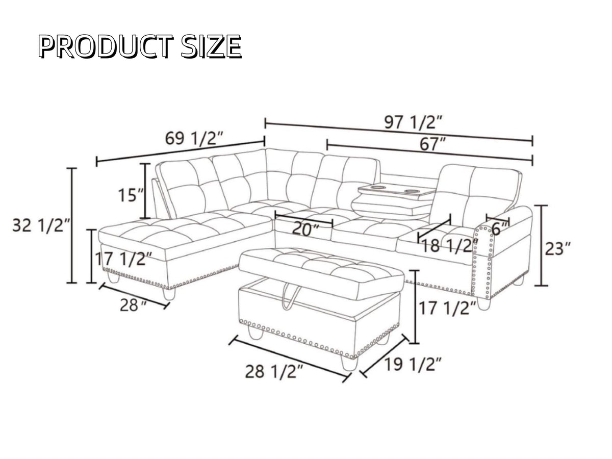 Trygoal L Shaped Couches for Living Room, Leather Sectional Couch Living Room Furniture with Storage Ottoman, Modular Sectional Sofa with Movable Chaise for Apartment Office, Ginger