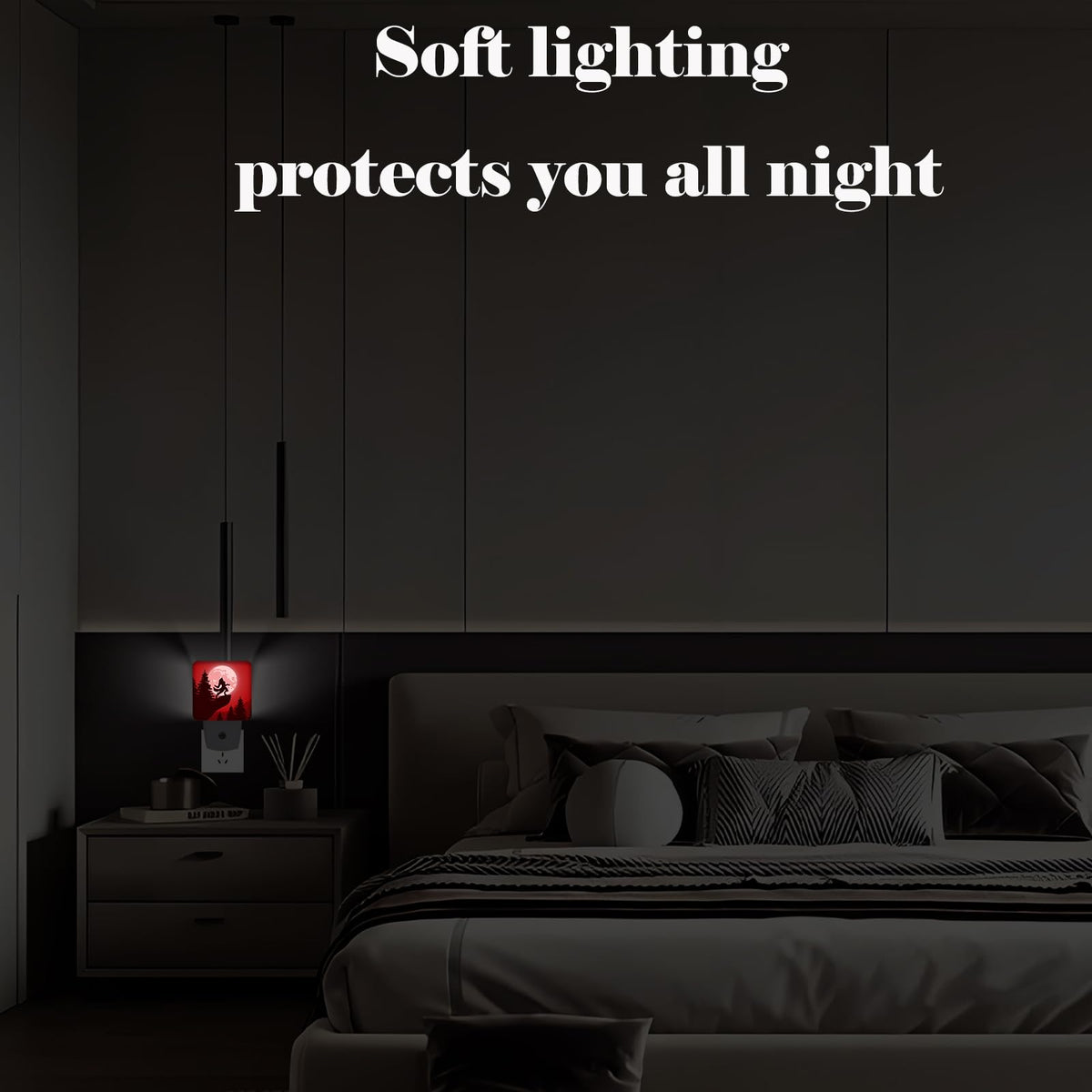 FSHVQKD Blood Moon and Werewolves Night Light,Plug-in Night Lights with Dusk-to-Dawn Sensor for Stairway,Hallway,Bedroom Sleep Friendly Ideal for Women/Girls/Boys Gift,0.5w