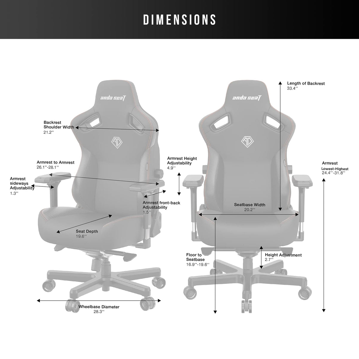 Anda Seat Kaiser 3 Large Gaming Chair for Adults - Ergonomic Black PVC Leather Gaming Seat with Lumbar Support, Comfortable Office Chair with Neck Support - Heavy Duty Wide Computer Seat