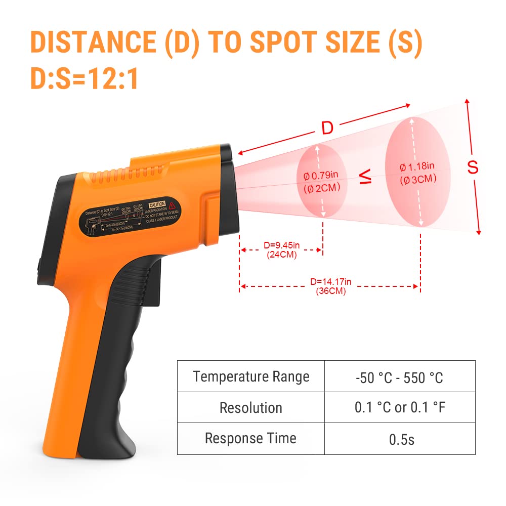 ThermoPro TP30 Infrared Thermometer Gun, Laser Thermometer for Cooking, Pizza Oven, Griddle, Engine, HVAC, Laser Temperature Gun with Adjustable Emissivity & Max Measure -50°C ~ 550°C (Not for Human)