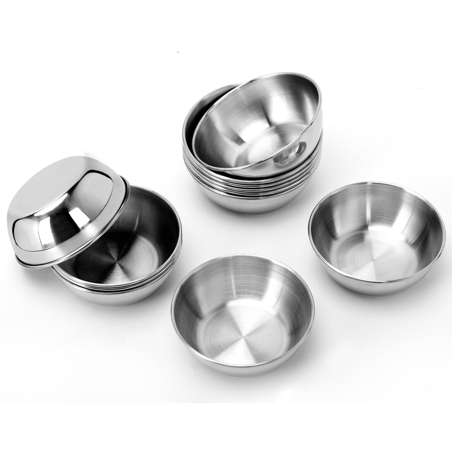 Ipercox 12Pcs Stainless Steel Sauce Dishes, Silver Sauce Dip Bowls, 2 Sizes of Round Metal Bowl Condiment Dishes (3.22inch, 3.46inch)