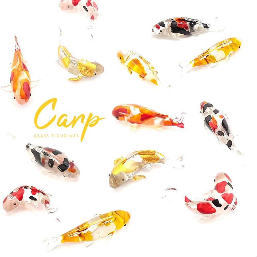 (Bundle of 5) Handmade Carp Fish Koi Fish Family Figurine Art, Cool Stuff, Miniature Aquatic Animals, Home or Garden Decor Gift Ideas - No.1