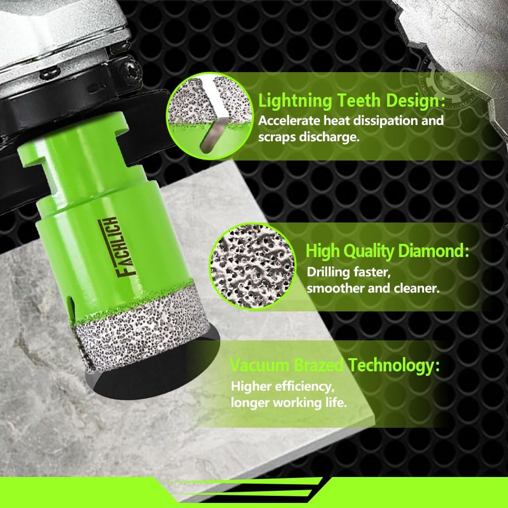 Tile Hole Saw Kit Diamond - (6/8/10/25/35/50/65mm Drill Bits+Finger Bit+Chamfer Bit+Adapter+Tile Blade) Diamond Hole Saw Kit for Porcelain Ceramic Marble Brick Granite,5/8"-11 Thread