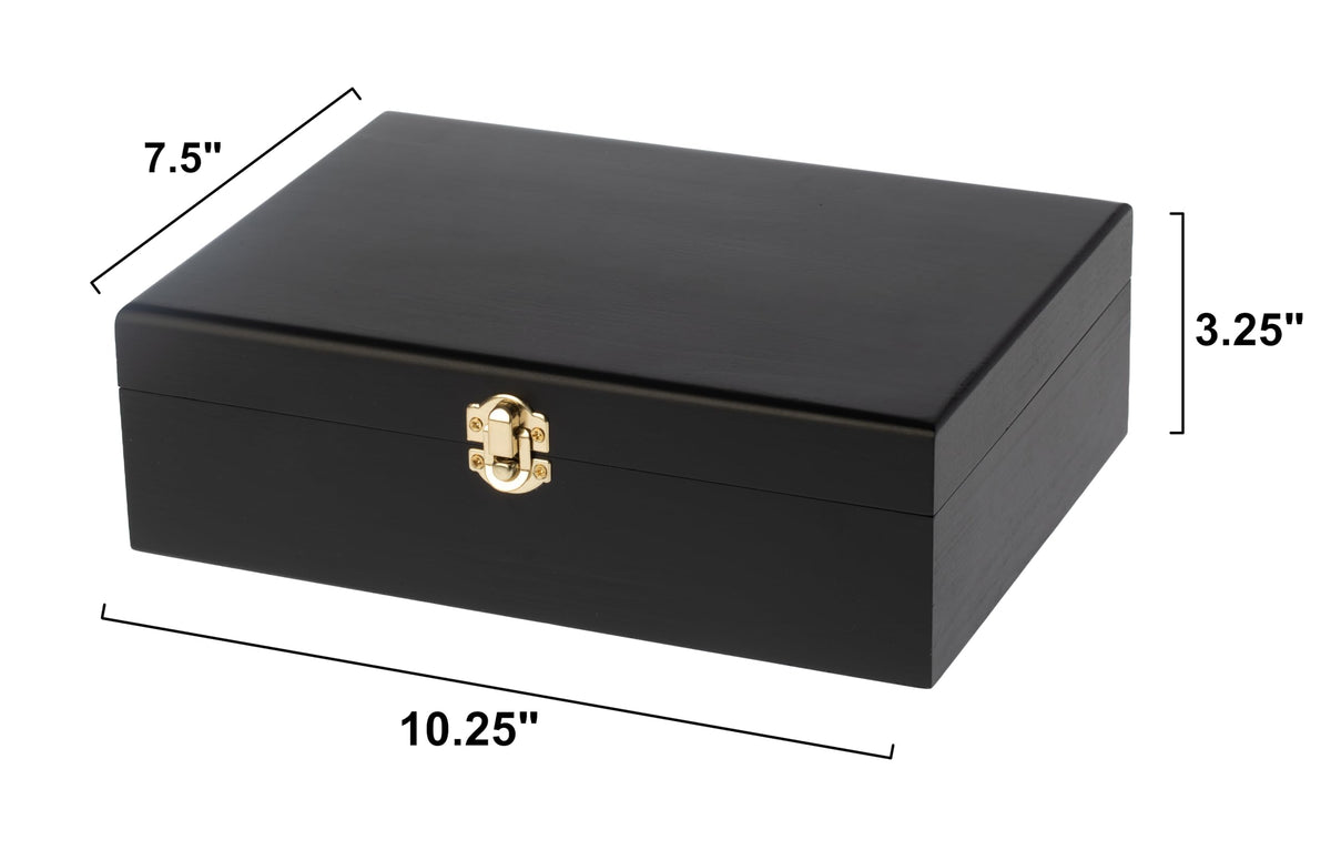 Creative Hobbies Large Black Wooden Keepsake Box with Gold Clasp | 10.25″ × 7.5″ × 3.25″ Storage Case for Photos, Jewelry, Crafts & Gifts