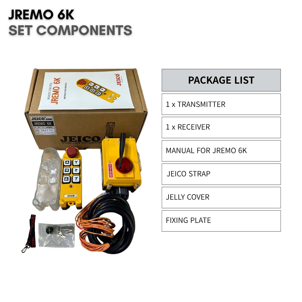 JEICO Crane Hoist Industrial Wireless Remote 6 Buttons Controller JREMO 6K (1 Transmitter + 1 Receiver) Yellow, Made in Korea
