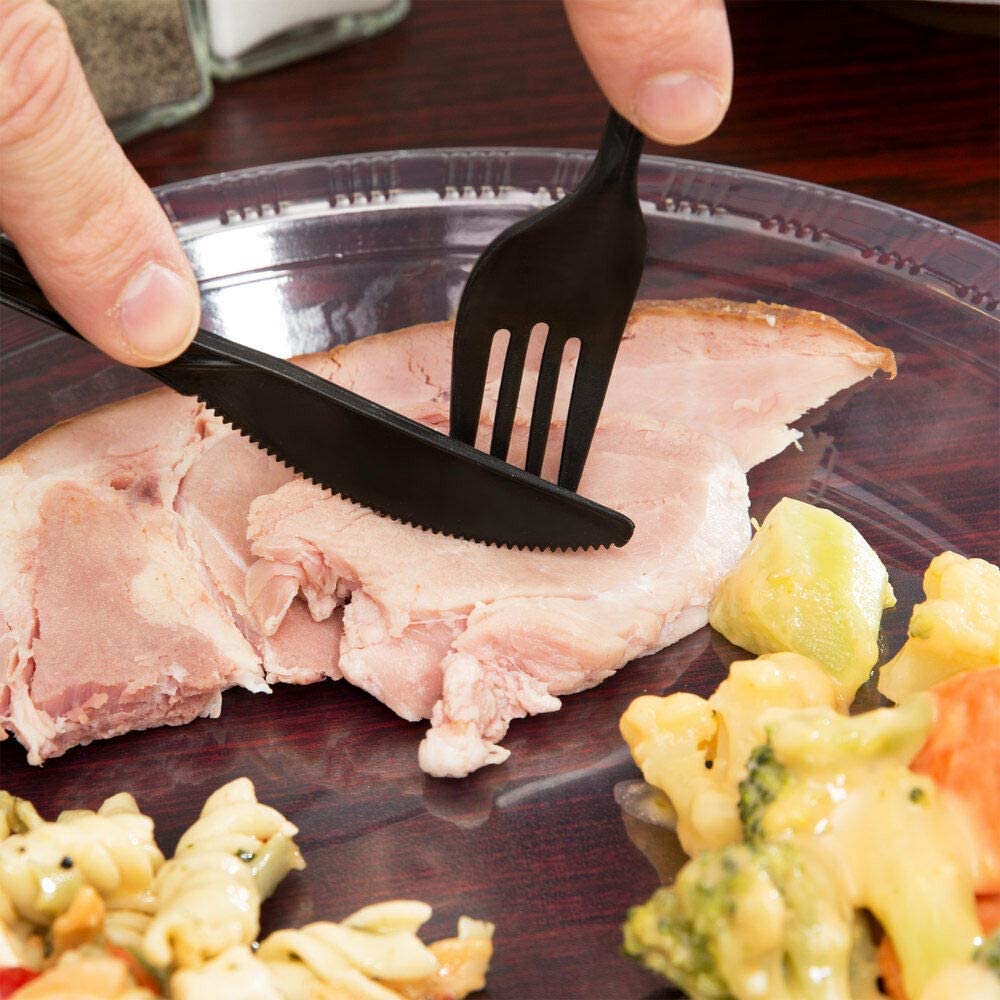 Supellectilem 250 Plastic Cutlery Packets-Knife Fork Spoon Napkin Salt Pepper Sets|Black Silverware Sets Individually Wrapped Kits, Utensil Set Disposable Bulk To Go, 250-BCP-KFSSP