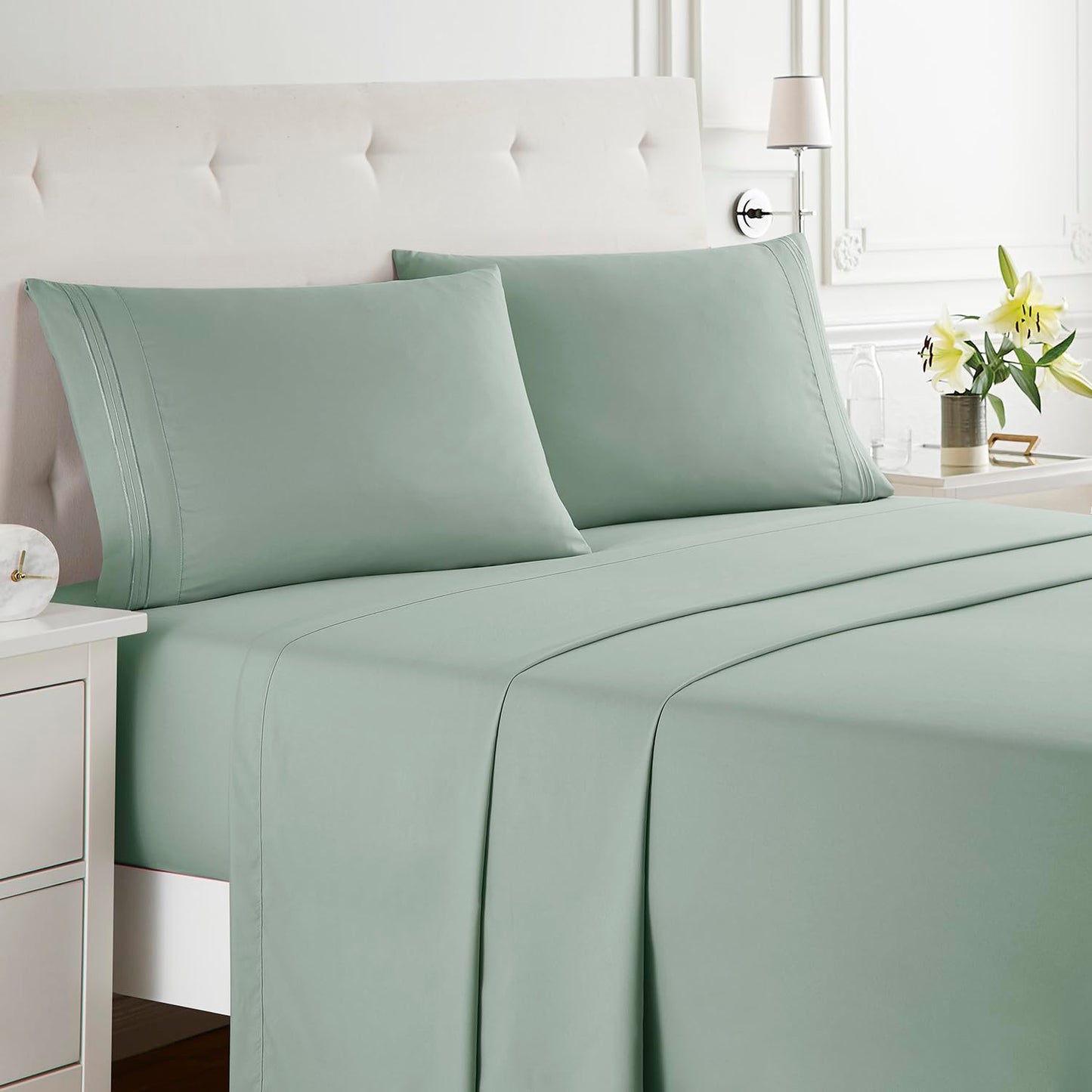 Clara Clark Full XL Bed Sheet Set - Wrinkle, Fade, Stain Resistant, Deep Pocket Sheets - Luxury Soft Bedding Sheets & Pillowcases, Full XL Ice Green