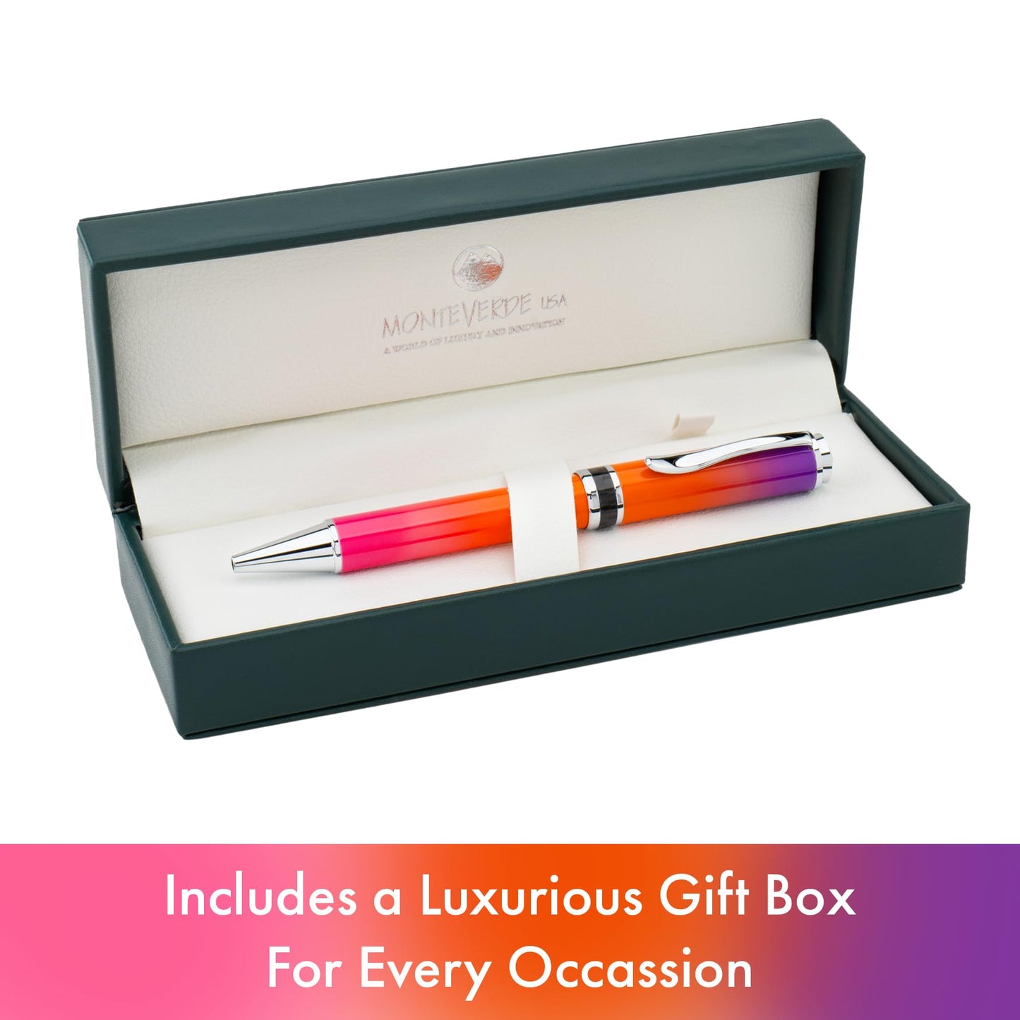 Monteverde USA Innova Ombre Fusion Luxury Ballpoint Pen – Harmony Purple/Orange/Pink Gradient Finish – Smooth Blue Gel Ink – Italian-Inspired, Refillable Parker-Style Pen