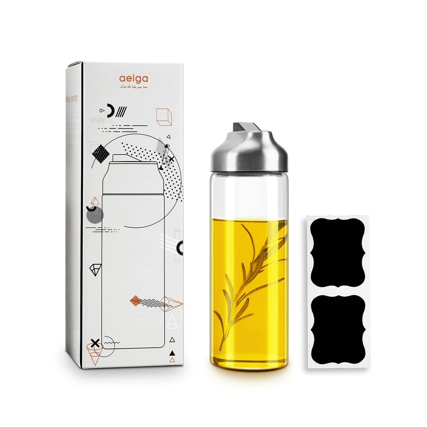 Aelga Olive Oil Dispenser Bottle - Glass Oil Dispenser - Dispenser Bottle for Kitchen with Stainless Steel Spout
