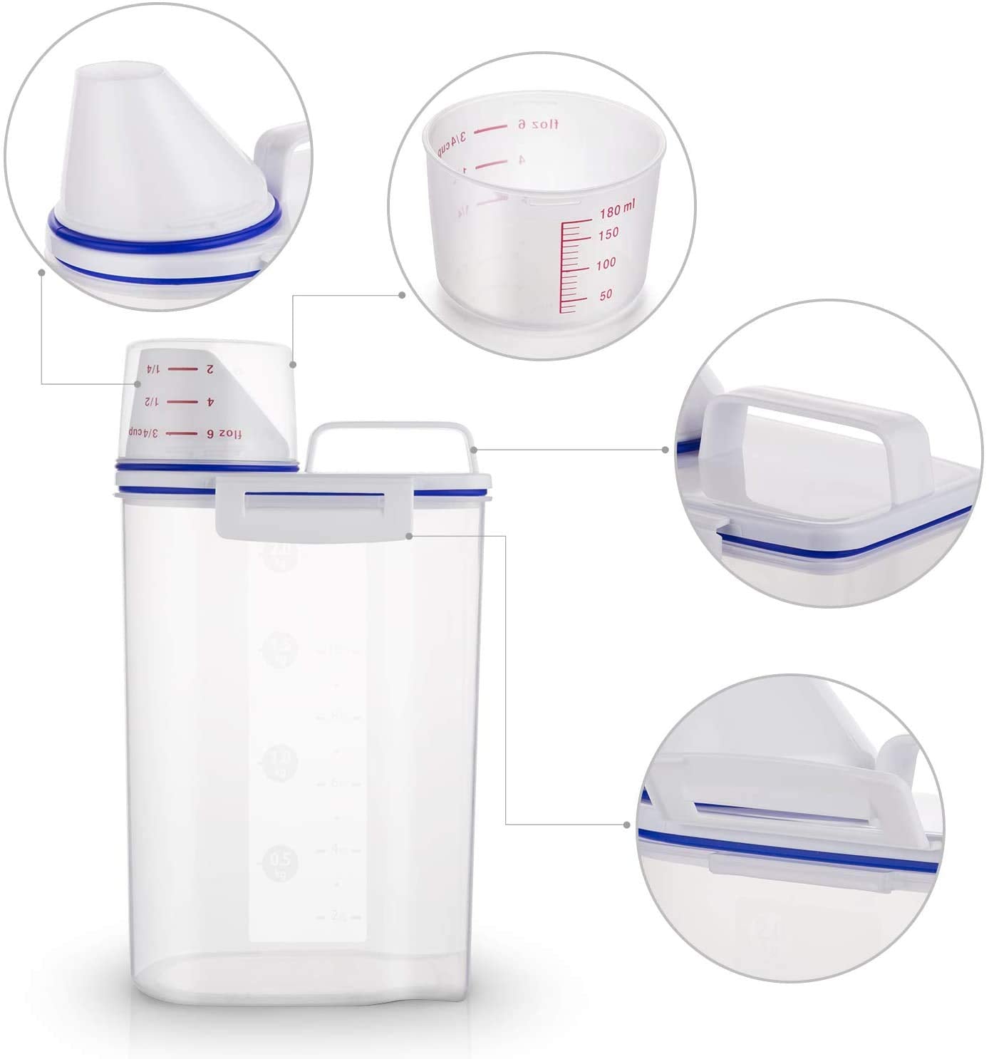 TBMax 2L/5L Pet Food Storage Container for Dogs/Cats - Portable Dog Food Container for Dry Food, Small BPA-free Plastic Cat Food Storage Container with Lid and Measuring Cup, Pour Spout(2Liter)